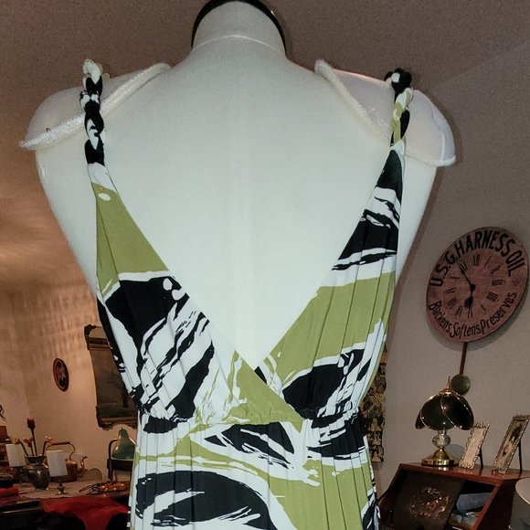 Vintage Nine West Long Dress Olive Green and Black Size 6 - Picture 7 of 9